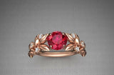 1ct Round Pink Ruby Engagement Ring Flower Leaf Rose Solitaire 14k RoseGold Over