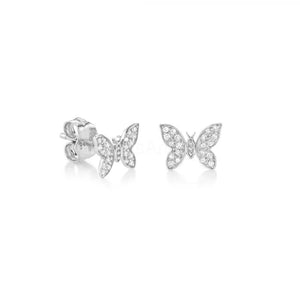 0.5ct Round Cut Moissanite Butterfly Design Stud Earrings 14K White Gold Plated