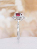 2ct Oval Cut Ruby Engagement Ring Halo Art Deco 14k White Gold Over Round Accent