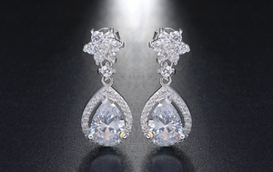 2.9ct Pear Cut VVS1D Diamond Halo Teardrop Stud Earrings 14k White Gold Finish