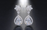 2.9ct Pear Cut VVS1D Diamond Halo Teardrop Stud Earrings 14k White Gold Finish