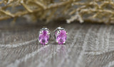 1.2ct Oval Cut Pink Sapphire PushBack Bridal Stud Earrings 14k White Gold Finish