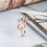 1.5ct Heart Cut Peach Morganite Engagement Ring Diamond Halo 14k RoseGold Finish