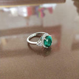 2.3ct Engagement Ring Oval Green Emerald Round Accent Halo 14k White Gold Finish