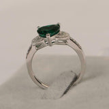 1.8ct Heart Cut Green Emerald Engagement Ring Leaf Accent 14k White Gold Finish