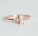 1ct Baguette Cut VVS1D Diamond Engagement Ring Minimalist 14k Rose Gold Finish