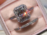 Halo Bridal Set Engagement Ring 2.5ct Radiant Cut Diamond 14k White Gold Finish