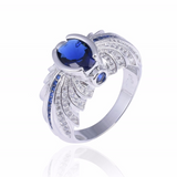 3ct Oval Cut Blue Sapphire Engagement Ring 14k White Gold Over Cocktail Art Deco