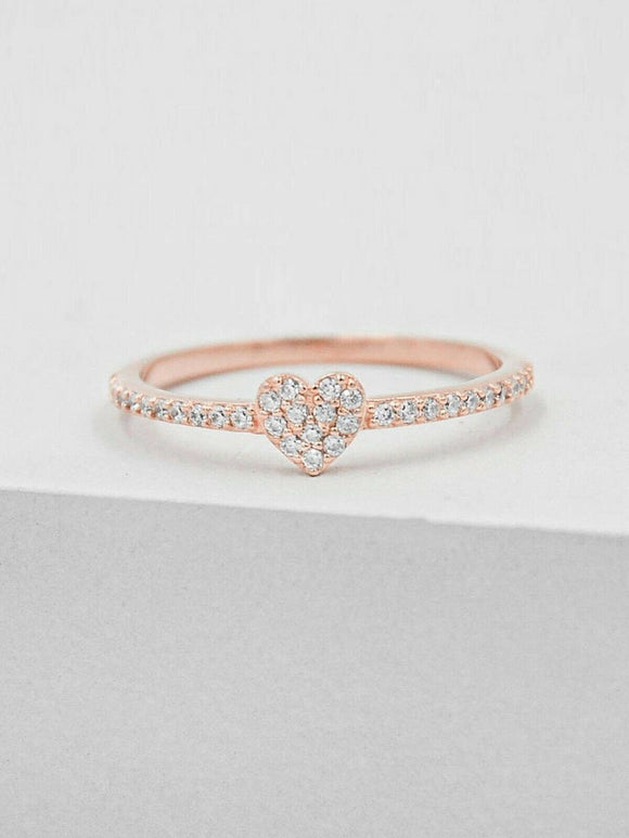 1ct Engagement Ring Round Cut Diamond Heart Shape Minimalist 14k RoseGold Finish