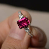 1.2ct Emerald Cut Pink Ruby Engagement Ring 14k White Gold Finish Diamond Accent