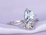 0.9ct Trillion Cut Blue Aquamarine Engagement Ring 14k White Gold Finish Bypass