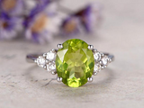 2ct Oval Cut Green Peridot Engagement Ring Accents Solitaire 14k White Gold Over