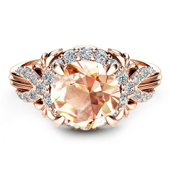 2ct Round Cut Peach Morganite Engagement Ring 14k Rose Gold Finish Halo Antique