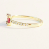 0.7ct Baguette Cut Pink Ruby Dainty Minimalist Women Ring 14k Yellow Gold Finish