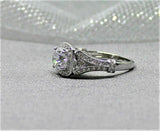 4Ct Round Cut Diamond Vintage Engagement Halo Ring 14K White Gold Finish