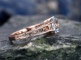 1Ct Round Blue Aquamarine Filigree Solitaire Engagement Ring 14K Rose Gold Over