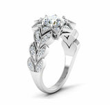 Flower Leaves Design Engagement Ring 2.5ct Round Cut Diamond 14k White Gold Over