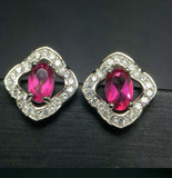 2.3ct Stud Earrings Oval Cut Pink Ruby Halo Design 14k White Gold Finish