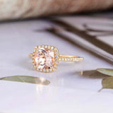 1.5ct Cushion Cut Morganite Halo Accents Solitaire Ring 14k Yellow Gold Finish