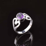 1ct Engagement Ring Oval Cut Purple Amethyst Two Hearts 14k White Gold Finish