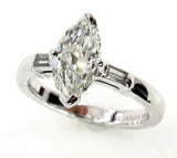 2Ct Marquise Baguette Accent Diamond Trilogy Engagement Ring 14K White Gold Over