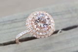 2.5ct Round Cut Peach Morganite Engagement Ring Double Halo 14k Rose Gold Finish