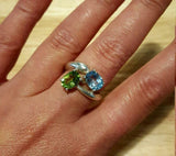 1.7ct Engagement Ring Oval Cut Green Peridot Two Stone Bypass 14k WhiteGold Over