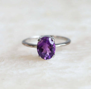 1.2ct Oval Cut Purple Amethyst Engagement Ring 14k White Gold Finish Solitaire