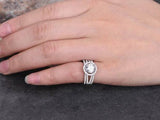 5Ct Round Cut Diamond Bridal Trio Set Split Band Halo Ring 14K White Gold Finish