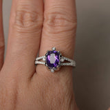 1ct Cushion Cut Purple Amethyst Engagement Ring 14k WhiteGold Finish Split Shank