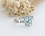 2.2ct Oval Cut Blue Aquamarine Engagement Ring Diamond Halo 14k WhiteGold Finish