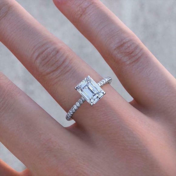 2.5ct Emerald Cut Diamond Engagement Ring Accent Solitaire 14k White Gold Finish