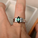 1ct Marquise Cut Emerald Dual Shank Solitaire Accent Ring 14k White Gold Finish