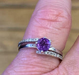 2ct Engagement Ring Round Cut Amethyst Bypass Split Shank 14k White Gold Finish