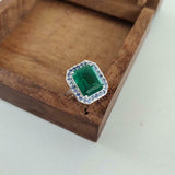 2.4ct Engagement Ring Green Emerald Cut Halo Solitaire 14k White Gold Finish