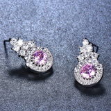 2ct Round Cut Pink Sapphire Halo Cluster Stud Earrings 14k White Gold Finish