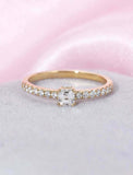 1ct Asscher Cut Diamond Engagement Ring Solitaire with Accent 14k Rose Gold Over