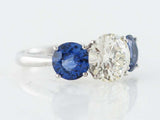 2ct Round Cut Diamond Engagement Ring Blue Sapphire Trilogy 14k WhiteGold Finish