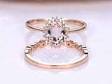 1.5ct Oval Cut Peach Morganite Bridal Set Engagement Ring 14k Rose Gold Finish