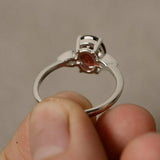 1.5ct Oval Cut Red Garnet Engagement Ring 14k White Gold Finish Three Stone