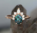 1.3ct Oval London Blue Topaz Engagement Ring 14k Rose Gold Finish Diamond Crown