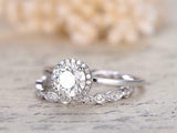 3Ct Round Cut Diamond Bridal Set Vintage Band Halo Ring 14K White Gold Finish