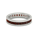 4Ct Princess Cut Red Garnet Diamond Eternity Wedding Band 14K White Gold Finish