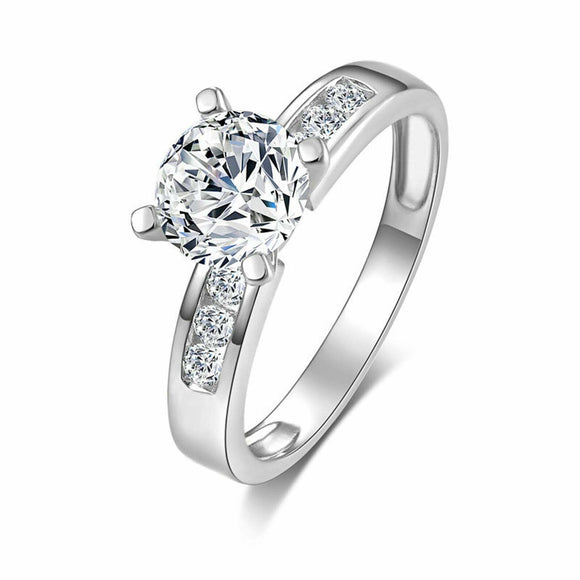 2.1ct Round Cut Diamond Engagement Ring Channel Set Accents 14k WhiteGold Finish