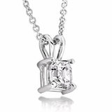 1ct Asscher Cut Diamond Solo Solitaire Pendant 14k White Gold Finish WITH CHAIN