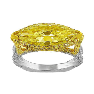 6Ct Marquise Cut Yellow Sapphire Queens Cocktail Ring 14K Dual Tone Gold Finish