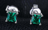 2ct Stud Earrings Princess Cut Green Emerald Solitaire 14k White Gold Finish