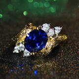 2.6ct Oval Cut Blue Sapphire Engagement Ring 14k Yellow Gold Over Antique Unique