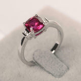 1.5ct Cushion Cut  Ruby Solitaire with Round Accents Ring 14k White Gold Finish