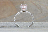 1ct Oval Cut Morganite Engagement Ring Solitaire Rope Accent 14k White Gold Over